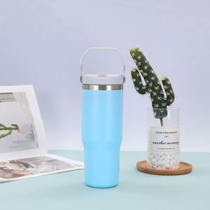 Gobelet isotherme de voyage 20oz 30oz avec poignée, couvercle, paille et base antidérapante pour boissons froides - Product Image 5