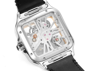 Montre mécanique automatique élégante et tendance avec bracelet en cuir de crocodile noir mat et couronne incrustée de spinelle synthétique - Product Image 5