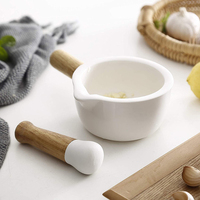 Offre Spéciale blanc céramique mortier et pilon en bois ensembles, l'ail bol de broyage pour ustensiles de cuisine