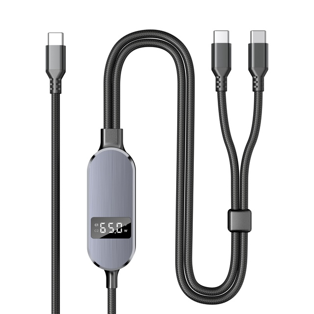 100W USB-C to Dual Type-C Braided Charging Cable with Digital Power Display, Fast Charging Data Cable for Laptops & Smartphones