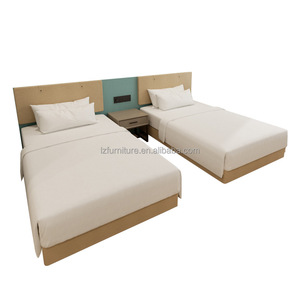 Budget Hotel Twin Bedroom Set 2 Single Wooden Beds Frame with <b>Panel</b> <b>Headboard</b> Nightstand Express Inn Economy Hotel Furniture - Product Image 1