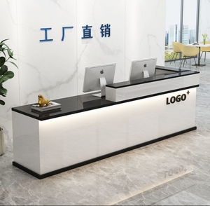 Muebles de Oficina Comerciales con Logotipo, Mostrador de Recepción en Forma de I, Mostrador de Recepción Moderno de Madera para Vestíbulo - Product Image 1
