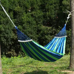 Goedkope Draagbare Outdoor Hangmat Regenboog Tuin Sport Thuis Reizen Camping Swing Canvas Streep Bed Luchthangmat Voor Buiten