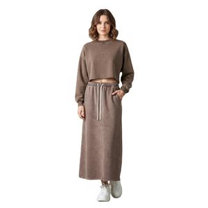 Ensemble <span class=keywords><strong>jupe</strong></span> et haut pour femme, qualité supérieure, style rétro tendance streetwear 2026, respirant, lavé, bordure lâche, col rond court - Product Image 3