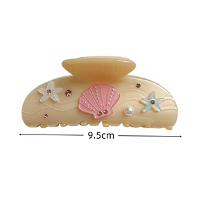 Pince à cheveux incurvée en acétate de cellulose avec strass 3D animaux marins faits à la main, style coréen classique, accessoires pour femmes, été - Product Image 6