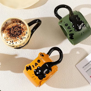Creative Cartoon Cat Ceramic Coffee <b>Mug</b> Personalized Back School Gift Reusable Funny Zenidoo L-583 Hand Grip Color <b>Box</b> Packaging - Product Image 3