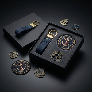 Porte-clés tissé bleu marine de qualité supérieure, patch brodé 3D <span class=keywords><strong>et</strong></span> badge en émail dur, boîte d'emballage, logo personnalisé, coffrets cadeaux d'entreprise - Product Image 1