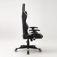 Chaise de bureau ergonomique pivotante en cuir noir et blanc avec logo personnalisé OEM, réglage de la hauteur, chaise de jeu pour ordinateur