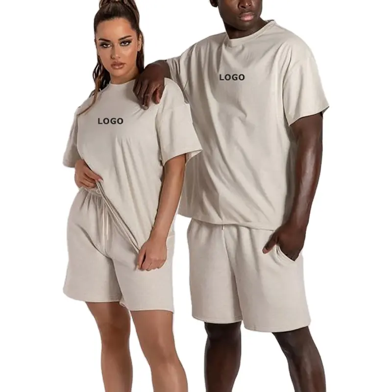 Op Maat Gemaakte Dames 2 Delig Trainingspak Korte Set Unisex Sweatsuit Bedrukt Zomerbroek T-Shirt Met Korte Mouwen Voor Heren