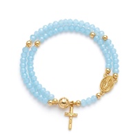 Bracelet superposé pour femme avec cristaux facettés taillés en diamant et strass, perles magnétiques dorées, améthyste et croix portrait – Cadeau