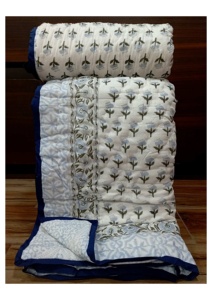 Edredón Ligero de Algodón Estampado a Mano, Diseño Floral Tradicional, Hecho a Mano, para Cama Doble, Uso Doméstico para Todas las Estaciones - Product Image 1