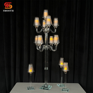 Bougeoir de mariage en cristal lisse, élégant, décoration de table de banquet de mariage en cristal pour la Saint-Valentin, mariages, design de candélabre - Product Image 3