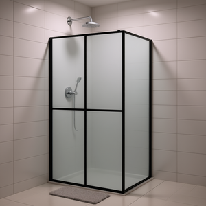 Paroi de douche en verre trempé givré 35,4 x 76,8 avec cadre noir, écrans de bain minimalistes - Product Image 2