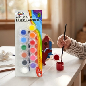 Ensemble de <span class=keywords><strong>12</strong></span> mini pots de peinture acrylique avec pinceaux, kit d'art professionnel DIY, vente en gros, <span class=keywords><strong>prix</strong></span> d'usine, couleurs vives non toxiques et sûres, 5 ml - Product Image 1