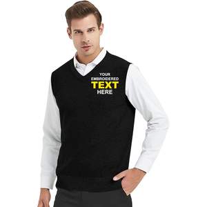 2025 Custom <b>Men's</b> V-Neck Sweater <b>Vest</b> 100% Cotton Solid Pullover with Embroidery & Personalized Logo - Product Image 5