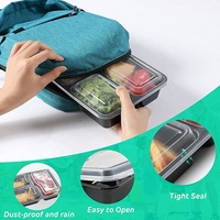 Conteneur Alimentaire PP à 3 Compartiments Jetable, Compatible Micro-ondes, avec Couvercle Transparent, Boîte d'Emballage Alimentaire à Emporter Noire