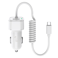 Chargeur de voiture USB 48W PD30W QC3.0 avec adaptateur de charge rapide et câble USB-C spiralé intégré de 7 pieds pour véhicules 12V-24V