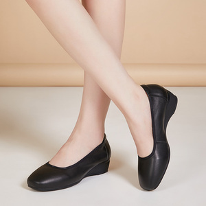 Zapatos <span class=keywords><strong>de</strong></span> Tacón <span class=keywords><strong>de</strong></span> Lujo para Mujer <span class=keywords><strong>de</strong></span> Piel Genuina, Zapatos <span class=keywords><strong>de</strong></span> Cuña Cómodos con Suela Suave, Punta Cuadrada sin Cordones para <span class=keywords><strong>Azafata</strong></span> Profesional - Product Image 4