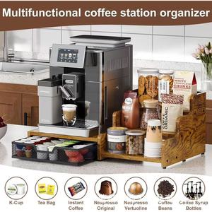 Estante de madera para almacenamiento de café con base para soporte de café, estante de 3 niveles para jarabes, estante de almacenamiento de condimentos para barra de café - Product Image 3