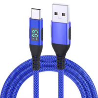 Kabel USB ke Type-C LED Digital 60w Nylon Braided 1m 2m 3m untuk Pengisian Daya Cepat Ponsel