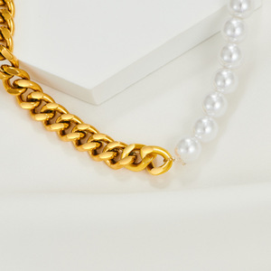 MECYLIFE OT fermoir chaîne cubaine collier acier inoxydable Baroque Puzzle demi chaîne demi eau douce collier de perles pour les femmes - Product Image 4