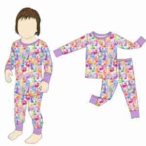 Conjunto de Pijama Infantil de Conejo de Dibujos Animados Vibrante, Sin Aranceles, Fabricación Personalizada OEM de Qingli, Conjunto de Dos Piezas de Manga Larga y Pantalones Suaves para Niñas - Product Image 1