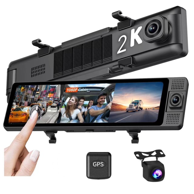 Newest 12 Inch 3-channel Rearview Mirror Touchscreen Driving Recorder with WiFi Car Black Box 2K+1080P+1080P Dash Cam