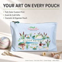 Pochette zippée en toile bleu clair personnalisée OEM avec impression couleur, grande pochette plate pour cosmétiques et maquillage, vente en gros