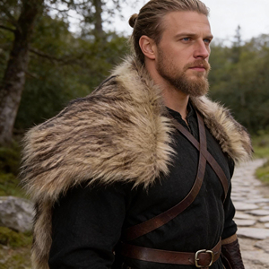 Capa de Hombro Vikinga Medieval de Piel Sintética Ecológica para Verano, Chal de Guerrero Nórdico, Disfraz para LARP, Cosplay, Feria Renacentista, Disfraz de Película - Product Image 1