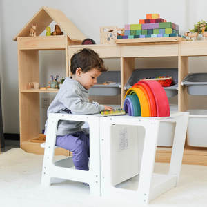 Tour d'apprentissage pour enfants, <span class=keywords><strong>tabouret</strong></span> d'aide pour la cuisine, tour <span class=keywords><strong>de</strong></span> jeu convertible avec toboggan et tableau noir, mobilier Montessori - Product Image 2