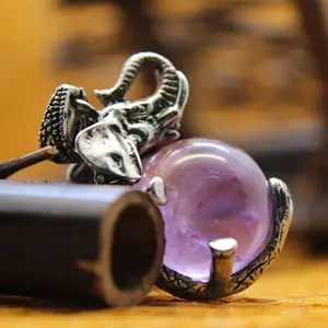 Collier pendentif boule d'améthyste en pierre naturelle, perles porte-bonheur, bijoux, accessoires de bricolage
