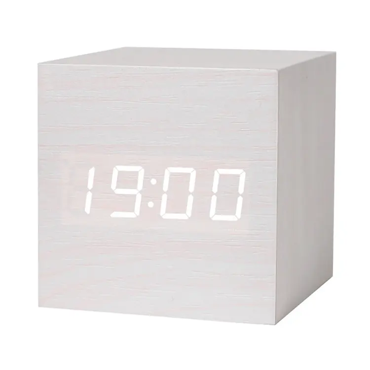 Großhandel Desktop Digital Thermometer Temperatur Zeit und Datum Holz Wecker Desktop Holz Wohnzimmer LED-Uhr