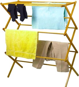 Séchoir pliant en bambou naturel à quatre niveaux pour vêtements, serviettes et <span class=keywords><strong>linge</strong></span>, idéal pour une utilisation intérieure et extérieure - Product Image 3
