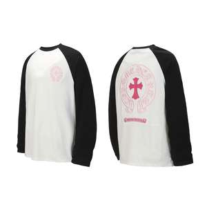 T-shirt unisexe à manches longues en coton pur respirant et absorbant l'humidité, imprimé Chrome love Croma Hooves, colorblock, sans couture, col rond, lettres - Product Image 5