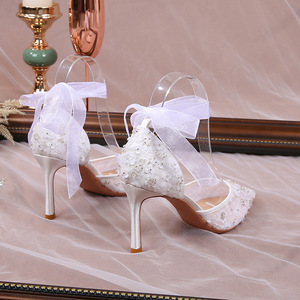 Sandales à talons blancs à lacets pour femmes, chaussures de luxe à bride arrière pour dames - Product Image 3