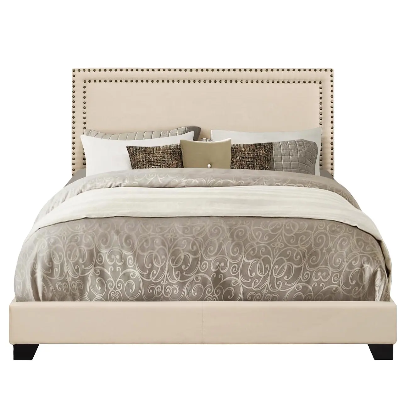 Modern Design Fabric Bed Frame High Platform Headboard Bed Sets King Queen Size Bedroom Furniture for Sale