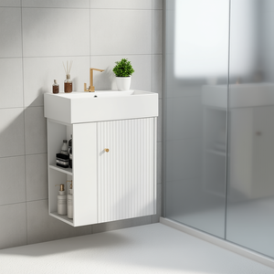 Modern 21.6 Inch Floating Bathroom Vanity With Ceramic Basin Left Side Storage For <b>Small</b> Bathrooms <b>Wall</b> Mounted - Product Image 2