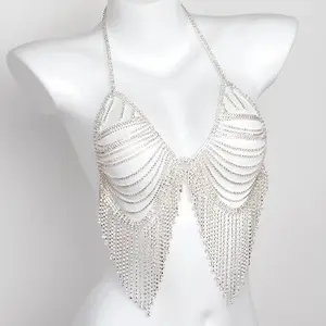 Cross border fashion accessories from Europe and America  sexy all diamond bikini bra set  nightclub sparkling tassel body chain