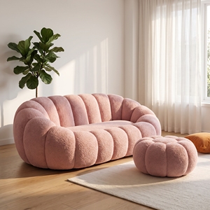 Modern Boucle Vacuum Packed Compressed <b>Sofa</b> in a Box Teddy Fabric Pumpkin Single Lounge Accent Chair for Living Room Salon - Product Image 4
