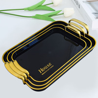 Plateau de Service de Luxe Rectangulaire, Design Doré, 3 Pièces, Style Nordique, en Plastique Biodégradable, Vente en Gros