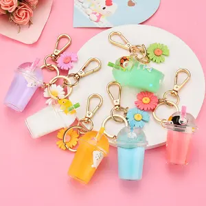 Boba Custom Promotional Cute Car Kawa Student Backpack Valentine's Day Acrylic Milk Tea Keychain Key Chains Keychains