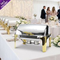 Plat à chafing rond hydraulique doré pour buffet, chauffe-plats en acier inoxydable pour mariage, événement, fête, décoration de table