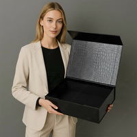 Caja de Regalo Grande Negra Personalizada con Logotipo, Caja de Embalaje de Cartón Rígido con Cierre Magnético, Caja de Papel de Lujo para Pelucas con Interior de Satén