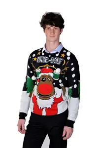 Nanteng Custom Funny Xmas Reindeer Pattern Crew Neck Jacquard Adult Family Christmas Sweater