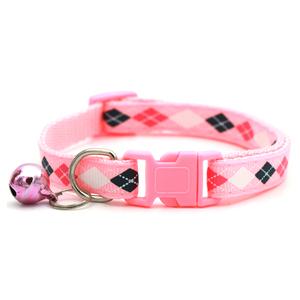 Classico <span class=keywords><strong>collare</strong></span> per cani intelligente con griglia rombica stampata in poliestere piccolo anello con <span class=keywords><strong>nome</strong></span> di campana con fibbia in plastica colorata per animali domestici - Product Image 3