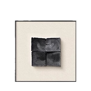 Pintura abstracta geométrica moderna minimalista en blanco y negro, cuadro cuadrado con marco de aleación de aluminio, arte de pared en lienzo con acabado en óleo para sala de estar - Product Image 3