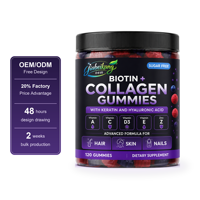 Gummies sans sucre à la biotine et au collagène avec kératine, acide hyaluronique, vitamines A, C, D3, E, zinc – 120 unités – Marque privée OEM ODM Usine