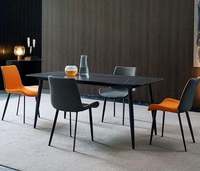 Ensemble de table à manger de luxe moderne avec plateau en pierre frittée carrée, pieds en métal, 6 places, écologique, imperméable, stable, assemblage requis