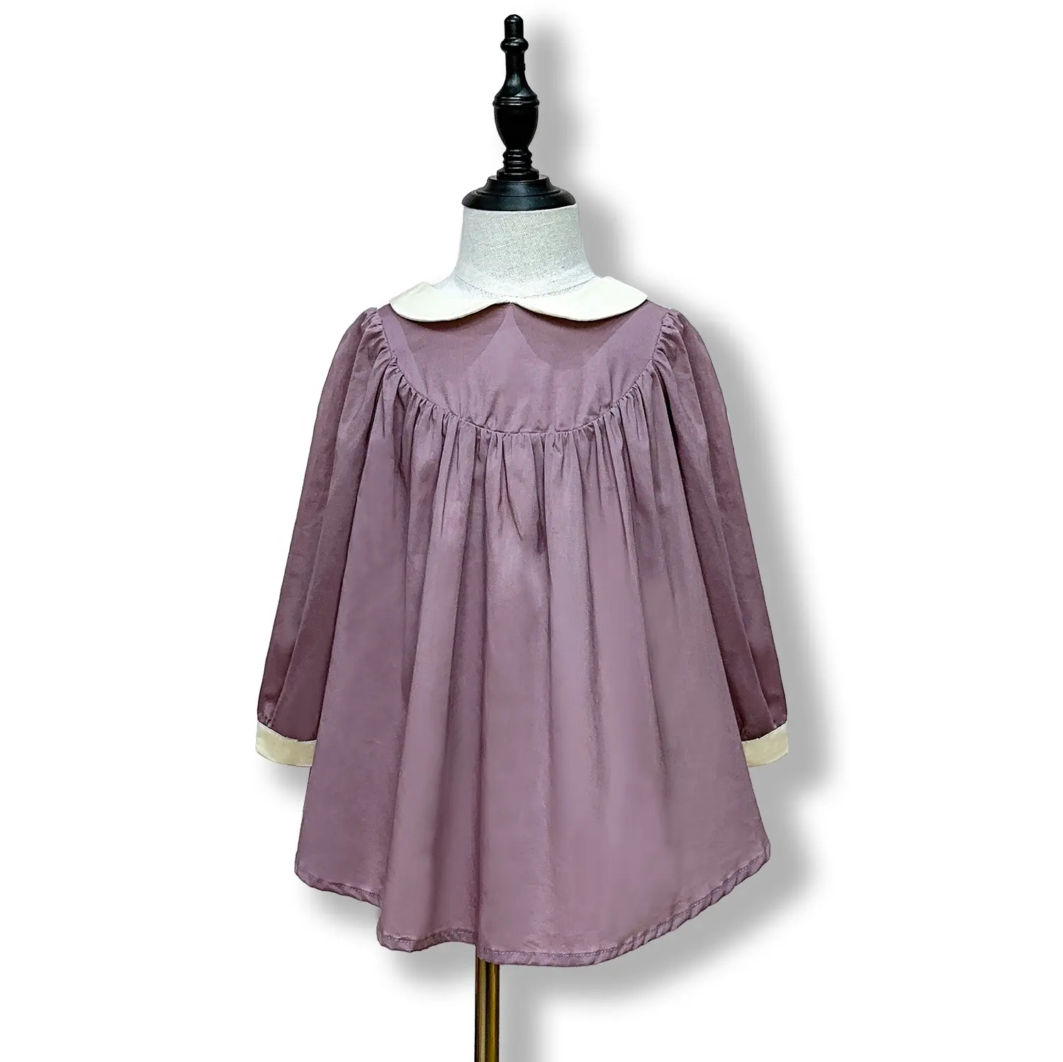 Wholesale Irwsewiee Girls Purple Cotton Dress Long Sleeve Kids Boutique Vintage Girl Dress
