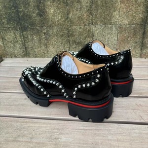 2026 Men Black Punk Studded Rhinestone <b>Platform</b> Derby Shoes Designer Inspired Red Bottom Lace-Up Formal Dress Footwear - Product Image 3
